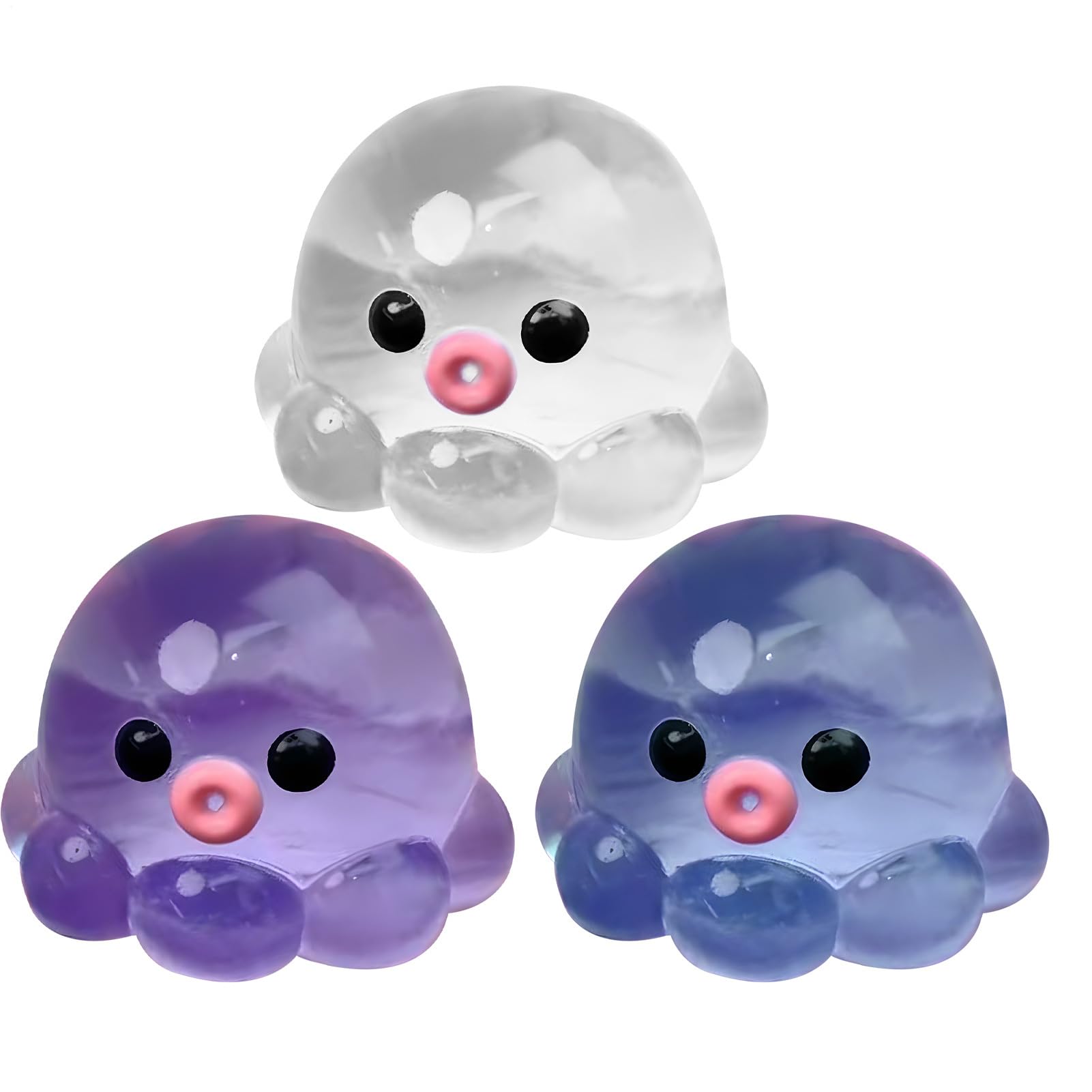 3PCS Clear Jellyfish Squishy Toys, Novelty Soft Handmade Octopus Stress Reliefing Toy, 2.4*2.4'' Cute Mini Crystal Octopus Squeezing Toy for Mood Reliefing