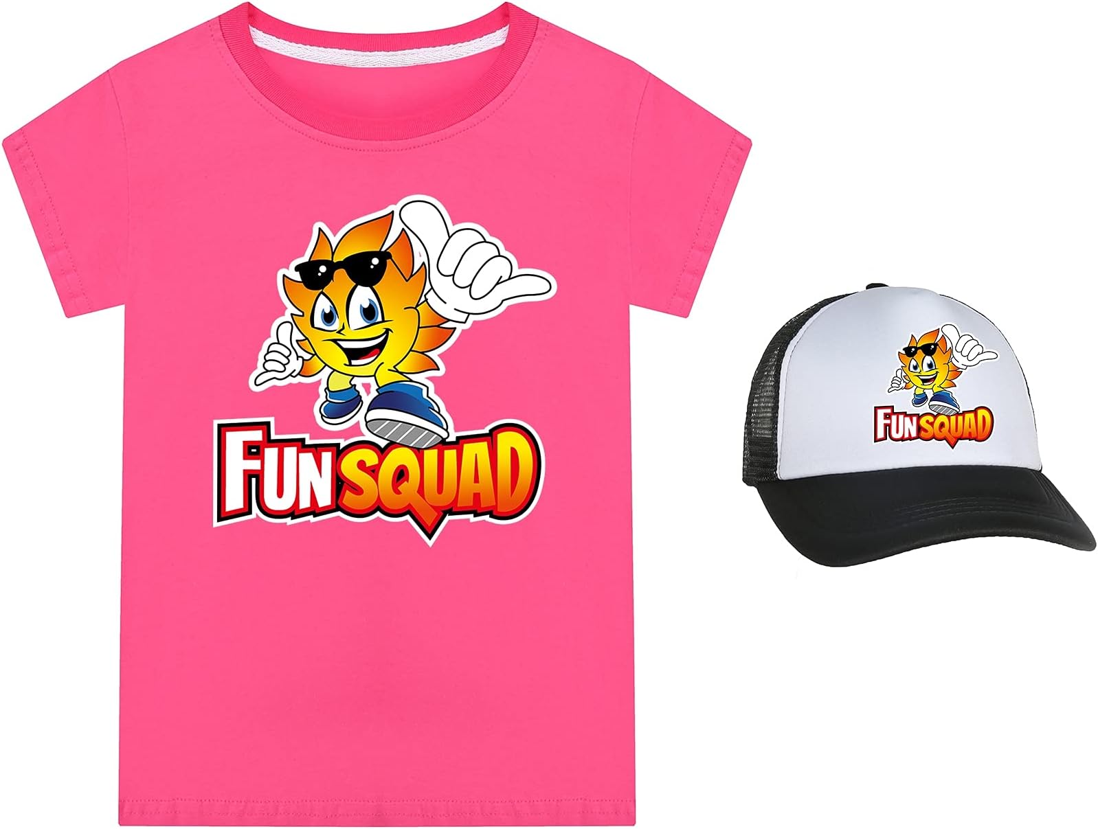 Boys Girls Fun Squad Merch T Shirt and Snapback Cap Cotton Tshirt Kids Hat Short Sleeve Unisex Birthday Clothes Gift for Child
