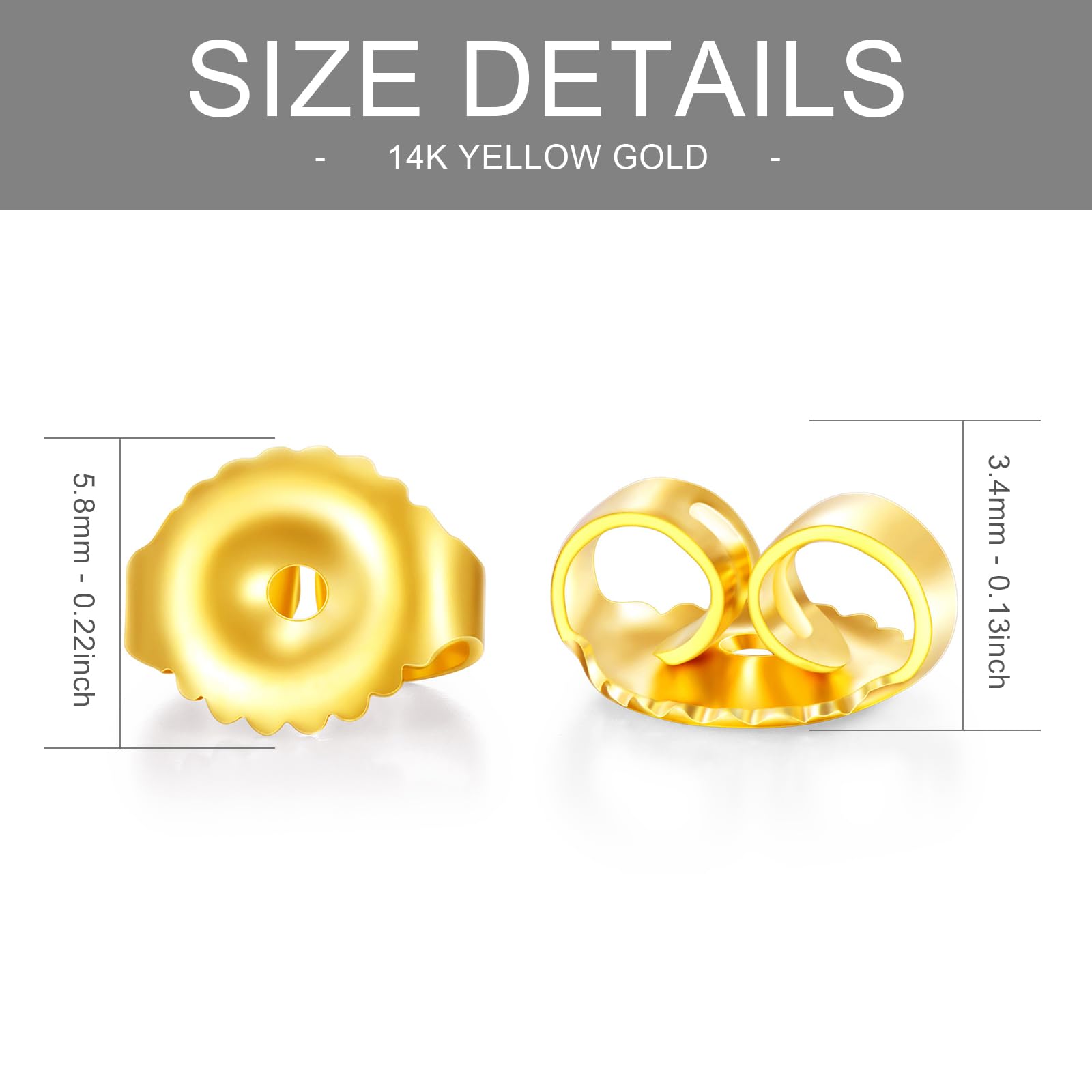 14K Real Gold Earring Backs, Yellow Gold Earrings Backs Replacements for Studs, Secure Ear Locking for Stud Earrings, Gold Earring Backs for Small Earring/Heavy Earring(Style 6)