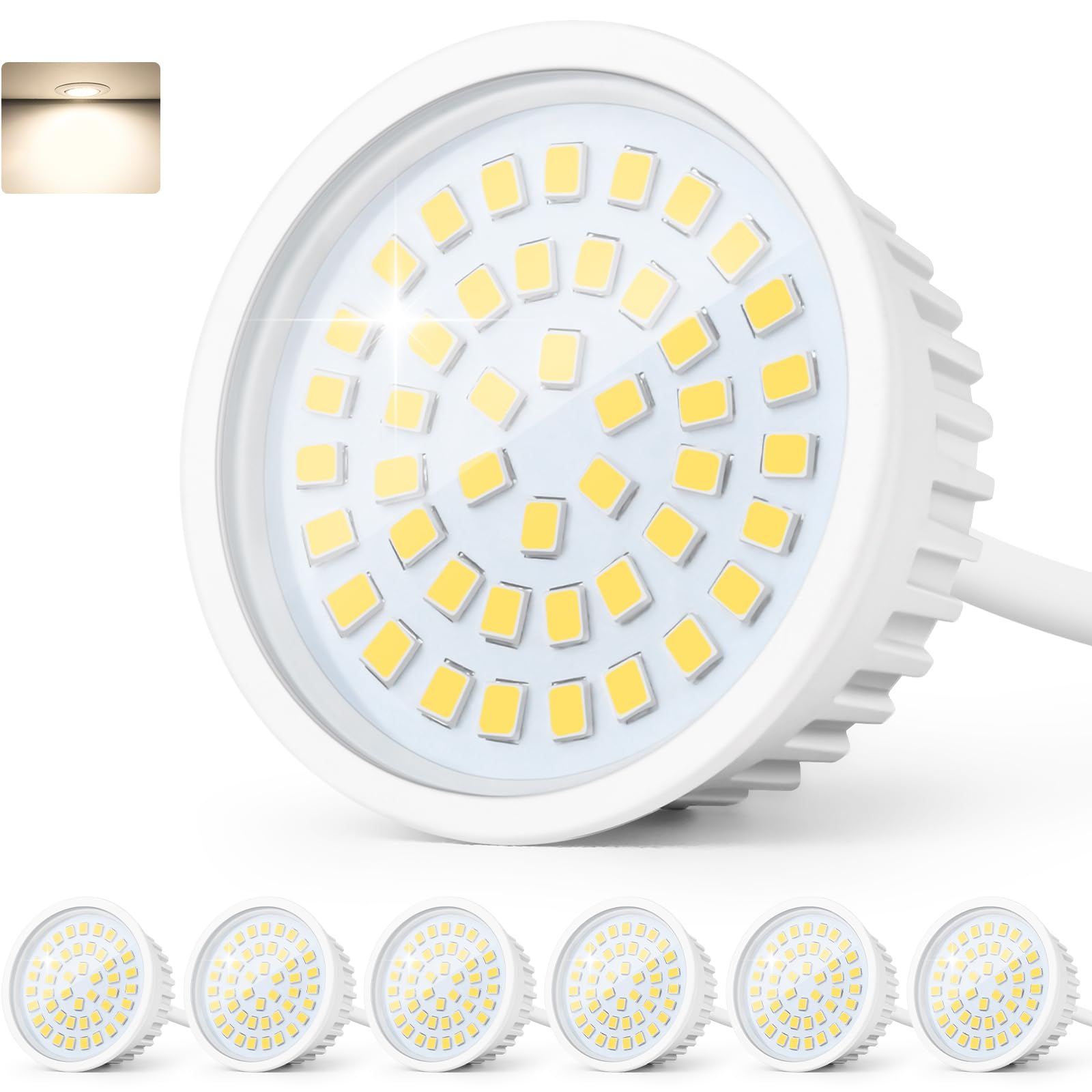 GeyouLux LED Module 230V Ultra Flat ø50x23mm for Recessed Spotlights Surface-Mounted Spotlights - 6W 600LM IP44 120° Beam Angle 4000K Neutral White - Replacement MR16/GU10 Light Bulbs - 6er Set