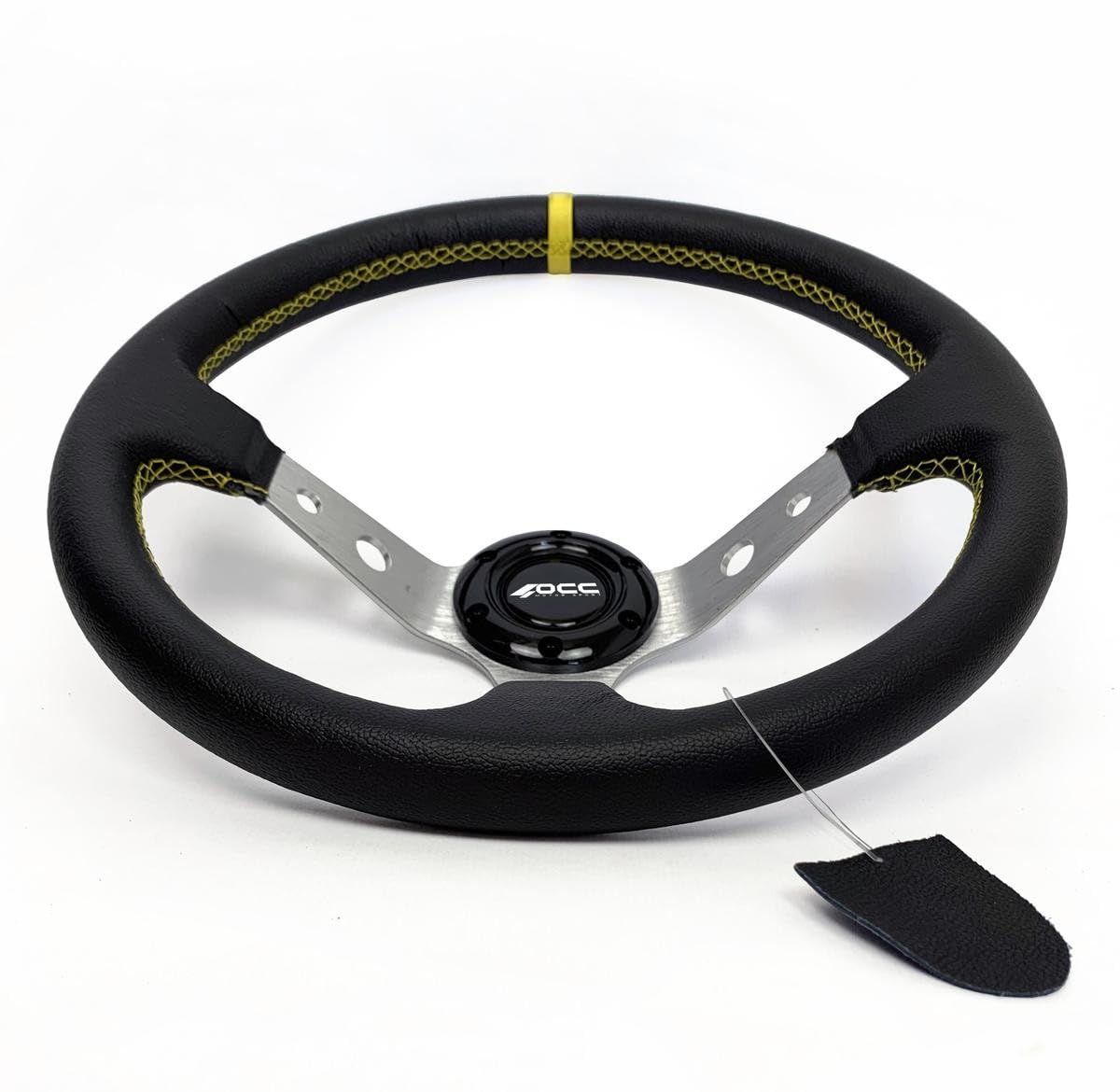 OCC MOTORSPORT VOLANTE OFFSET MODELLO TRACK SIMILPELLE BRACCI ARGENTO - 90 MM PROFONDITÀ - 350MM (14 POLLICI)