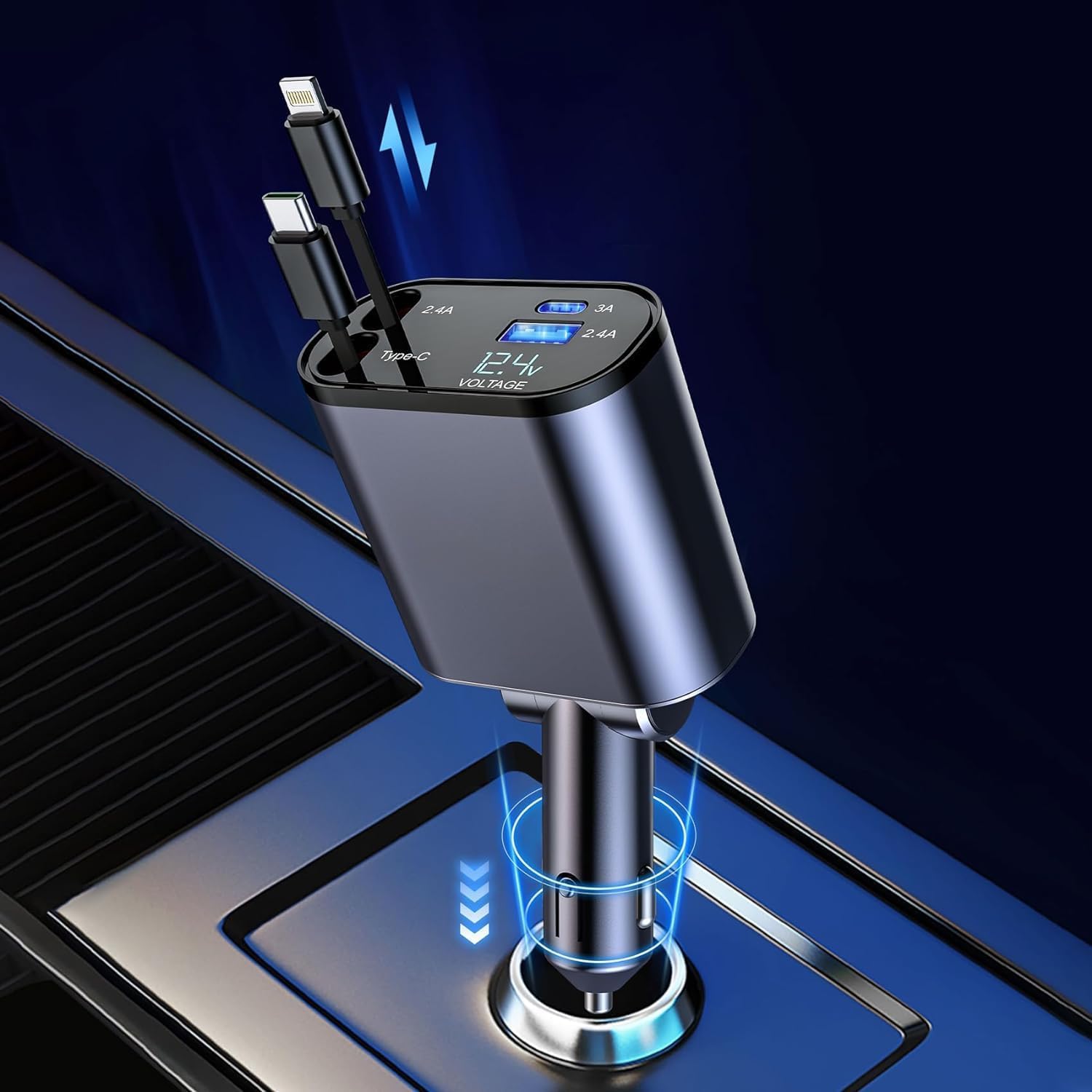 120W 4 in 1 Retractable Car Charger,Fast Car Phone Charger,Retractable Cables & 2 USB Ports Car Adapter for Android Phones & iPhone 17/16/15/14/13/12/11 Pro Max,Xr,Ipad,Dash Cam & Other Devices-image-36