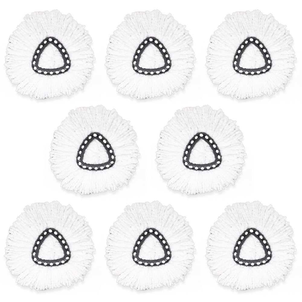 8 recambios de cabeza de mopa giratoria para Vileda, apto para mopa O-Cedar, reemplazo de fregona fácil de trenzar, almohadillas para orejas de repuesto triangulares de microfibra, color blanco (8