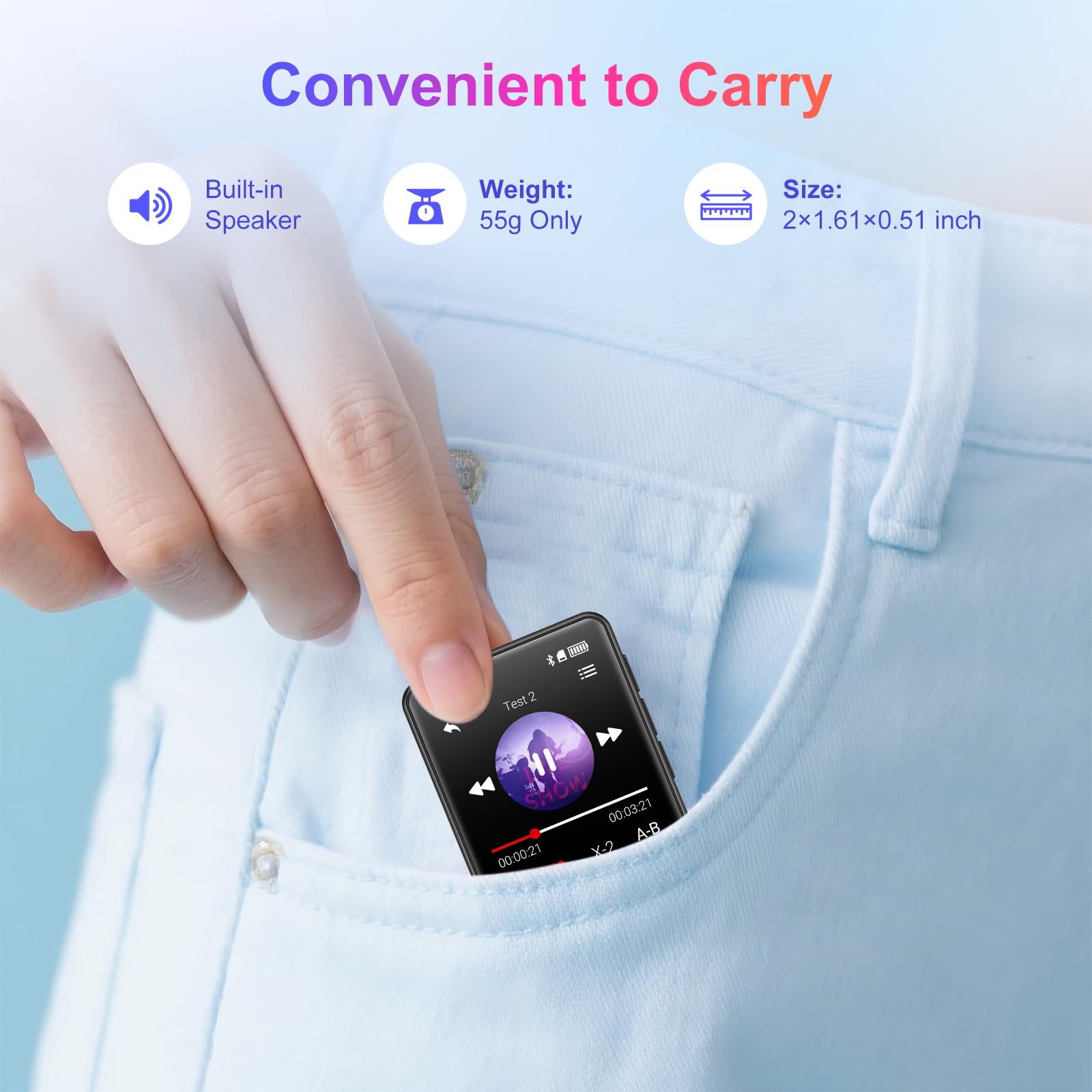 Odtwarzacz MP3 z Bluetooth - 128GB Odtwarzacz Muzyczny, Wbudowany Głośnik i radio FM, 1,8'' Mini Ekran Dotykowy MP3 - Idealny dla Dzieci i Sportu (czarny)
