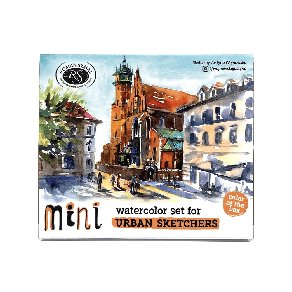 Generisch Aquarius Mini Urban Sketcher Aquarellset, 8 Farben, halbe Näpfchen, Schachtel, Aprikose