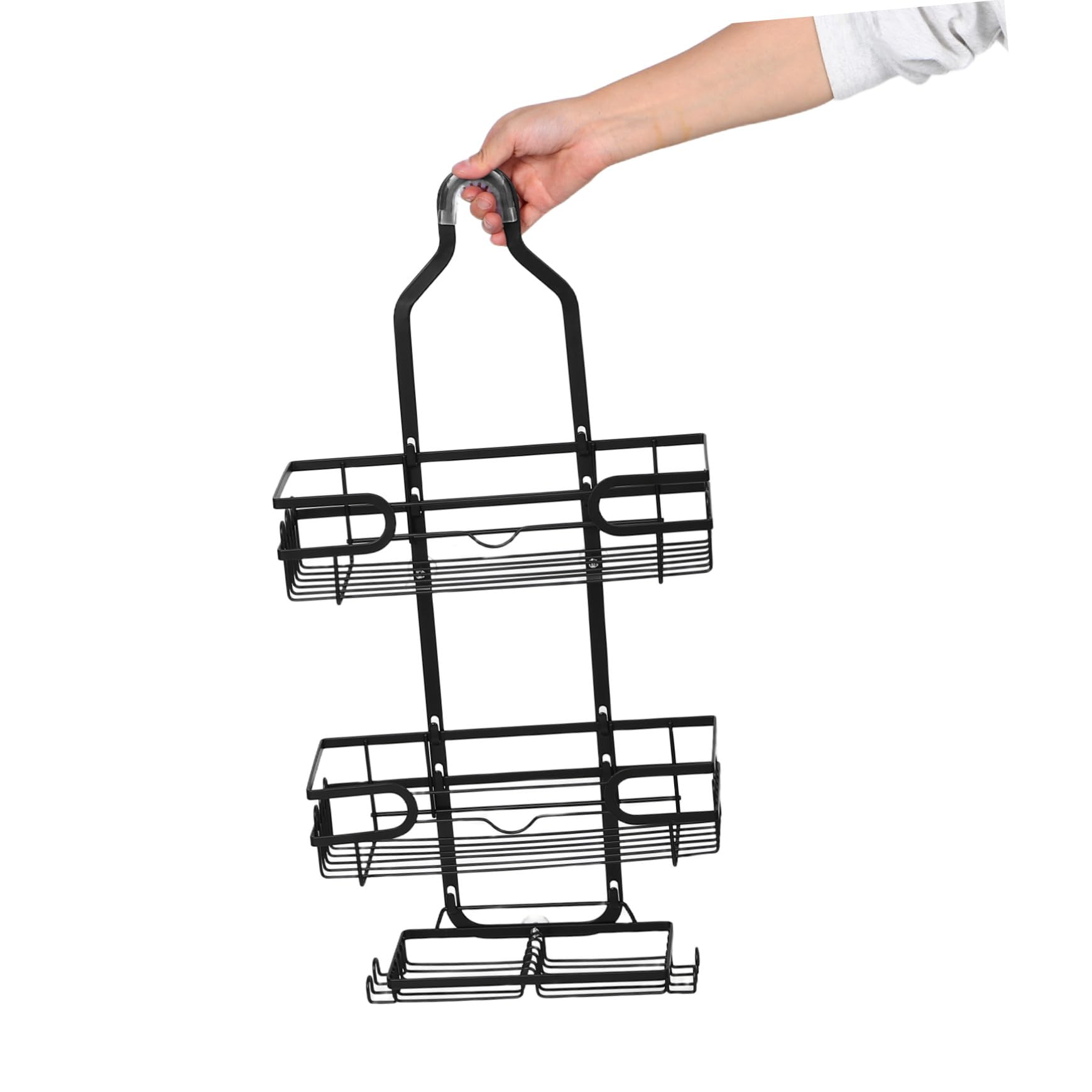 TOYANDONA Scaffale Doccia Sospeso da Parete Nero in Ferro a 3 Ripiani | Adesivo Forte, Montaggio senza Fori, Resistente All'umidità, Ottimizza lo Spazio in Bagno
