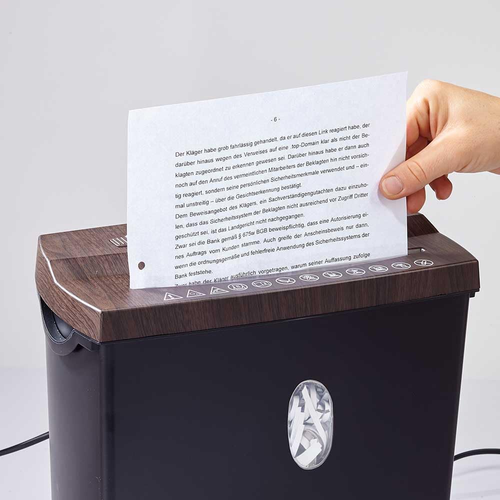 EUROtops Multifunktions-Aktenvernichter in Holz-Optik, 11 l Auffangbehälter | Shredder für Papier, Kreditkarten, CDs und DVDs, 230 W, kompakt, Datenschutz für Zuhause und Büro, Papierschredder