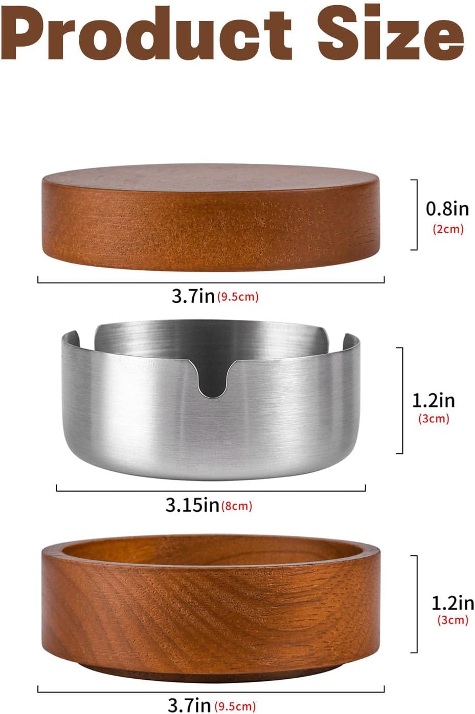 1 PCS Ashtrays With Lid Smell Proof, Indoor And Outdoor Ashtray For Cigarettes, Wooden Ashtrays With Stainless Steel Insert, 9.2 * 3.3cm, Wizard Ashtray For Home, Office, Parties