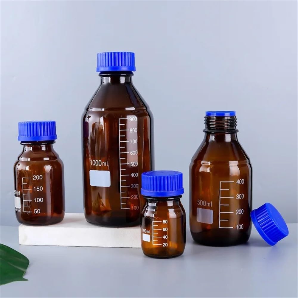Butelka z niebieskim korkiem, butelka gwintowana szyjka, laboratorium z brązowego szkła, 100/250/500/1000/2000 ml, 1 sztuka sprzęt laboratoryjny
