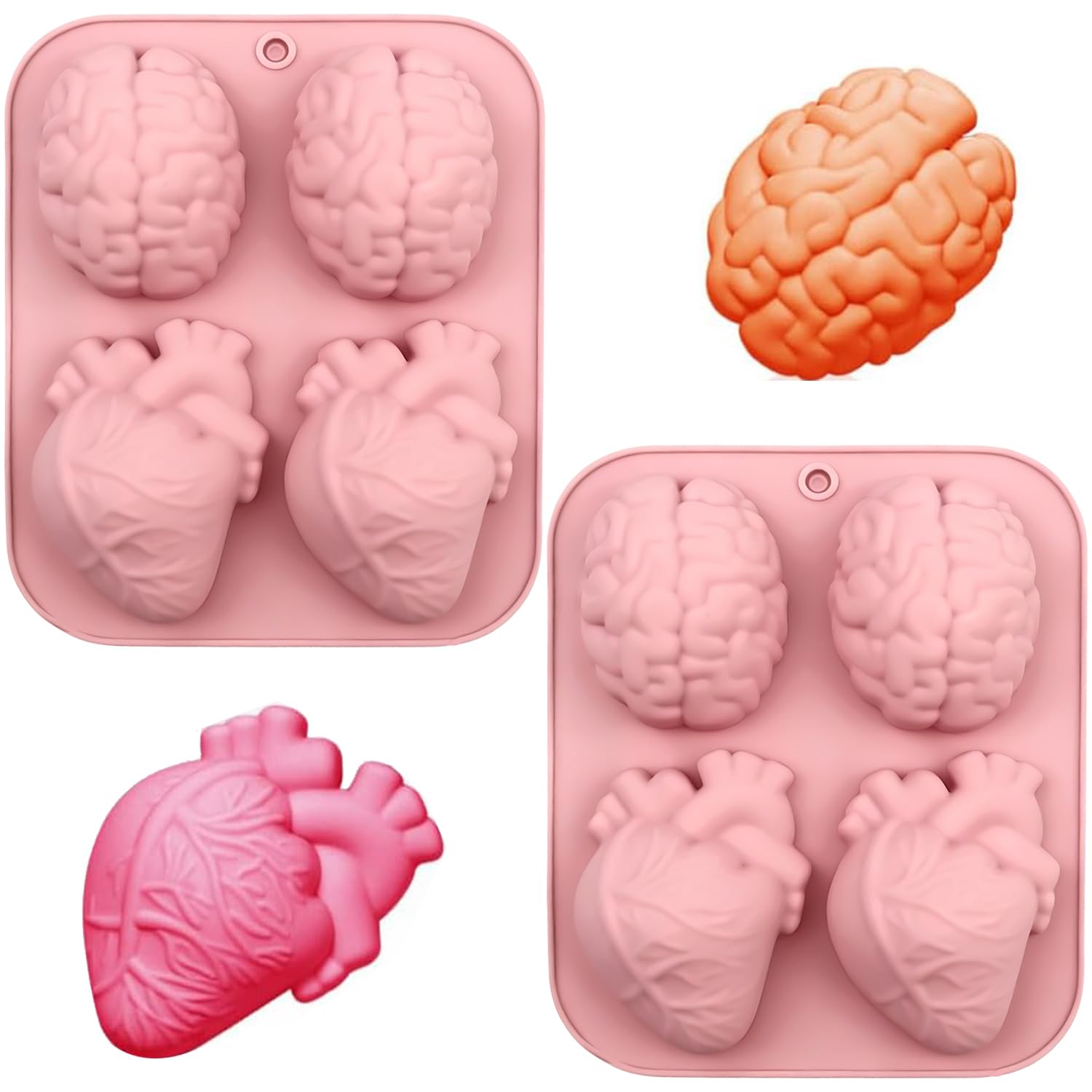 YXHZVON 2 Halloween Brain&Heart Silicone Mold Jelly Pudding Chocolate Mould