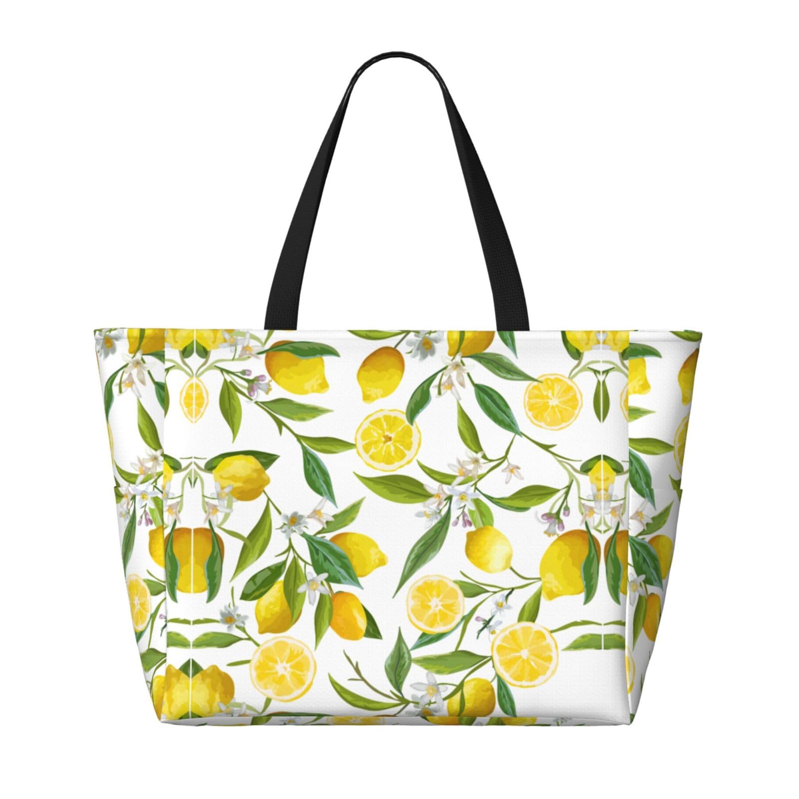 Borsa da spiaggia con limoni tropicali freschi e borsa da piscina da donna Ton di tasche. Borsa da spiaggia è borsa da palestra con cerniera da viaggio