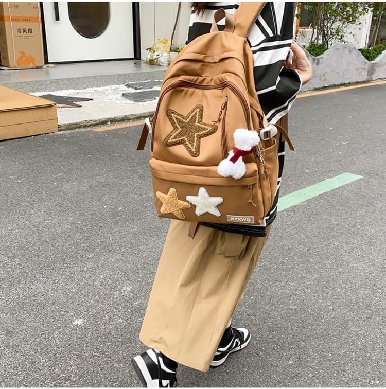 Miniatura 4 de Mochila Y2k con colgante kawaii estético estrella mochila linda Preppy portátil libro bolsa de regreso a la universidad, Caramelo, Moderno
