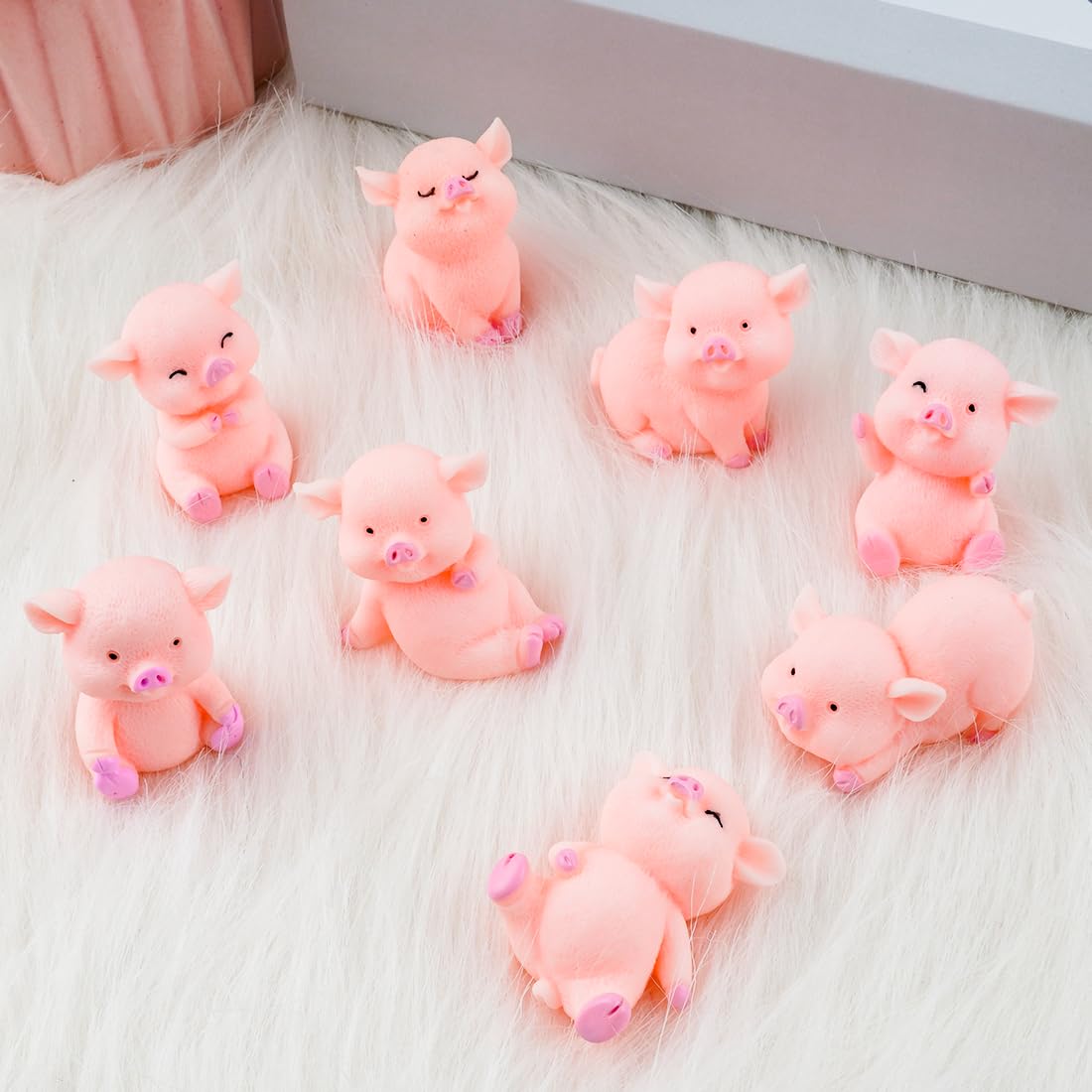 Cadimus 16 sztuk różowych figur świń szczęścia, małe świnki szczęścia, miniaturowa dekoracja świń, przynoszące szczęście świnki z żywicy na Sylwestra dla robótek ręcznych DIY, ozdoby ciast, dekoracja