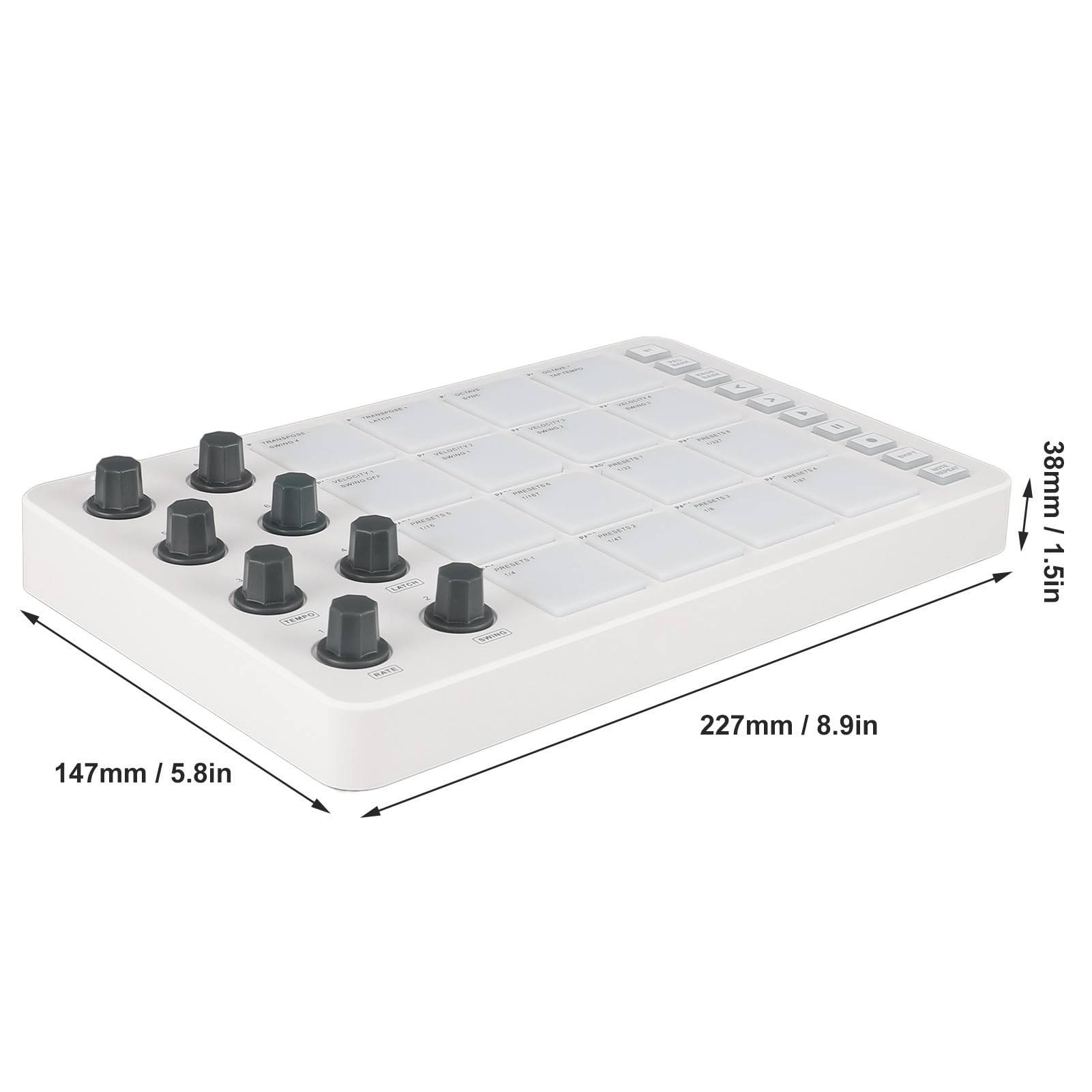 Controlador de Teclado MIDI USB, Máquina para Hacer Ritmos con Almohadilla Controladora MIDI, Teclado Dinámico con 16 Almohadillas Retroiluminadas RGB, 8 Perillas Asignables,