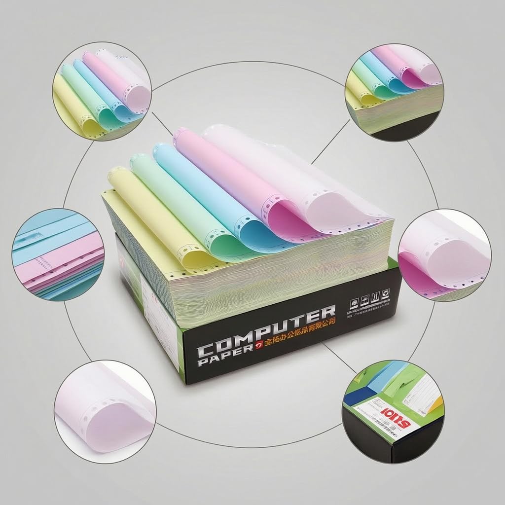 Durchschreibepapier Endlos für Nadeldrucker, Mehrlagiges Computerpapier, für Formulare, Grün, 4-fach, 2-geteilt, 10er-Box