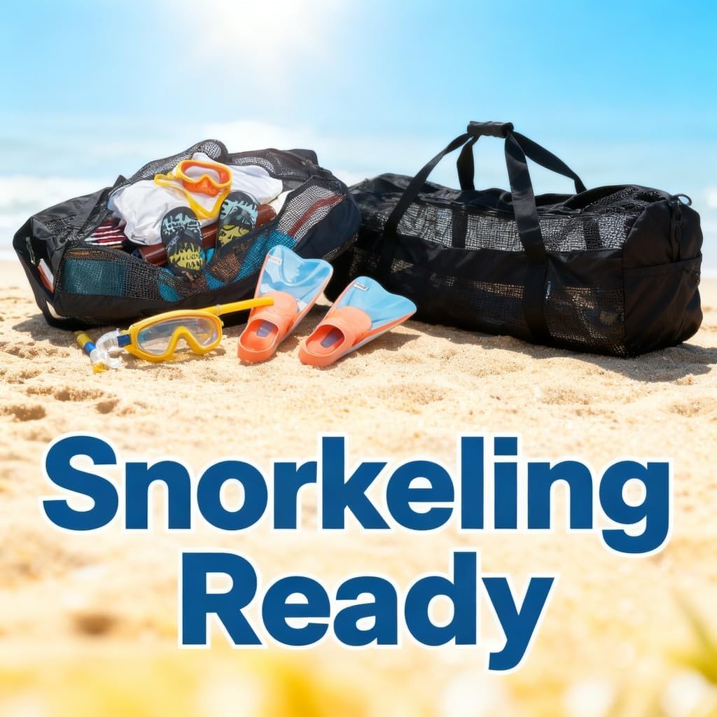 Diving Net Bag Large Capacity Mesh Storage, Breathable Cloth, 37.8x12.6 Inch - Durable and Lightweight, Zippered Shoulder Tote, Ideal for Snorkeling and Travel