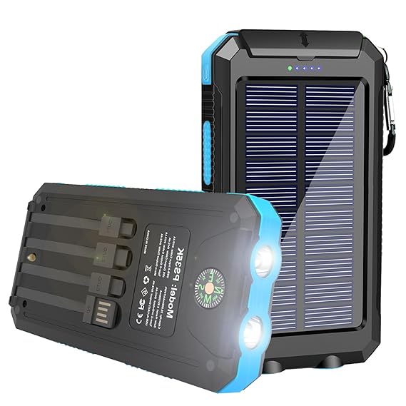 YELOMIN Solar Charger, 20000mAh Portable Type-C Solar Power Bank with 4 Cables