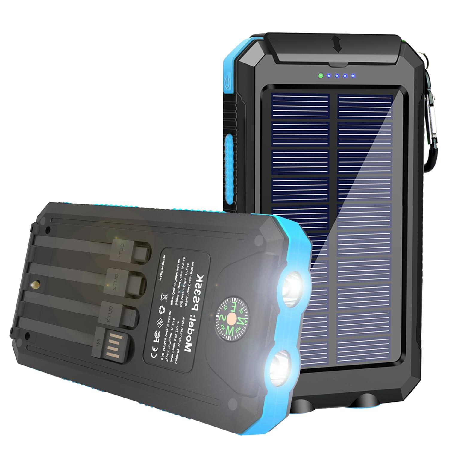 YELOMIN Solar Charger 20000mAh Portable Type-C Solar Power Bank with 4 Cables Waterproof Battery Pack Outdoor External Backup