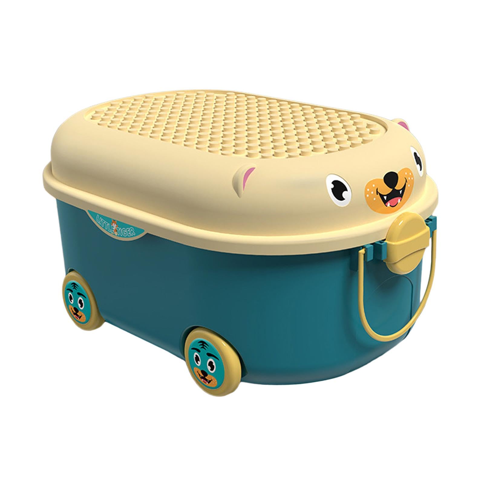 Juego de 2 cajas de almacenamiento de juguetes con ruedas con asas para cuarto de bebé, dormitorio de niños, juegos, azul, 45 x 30,5 x 21,5 cm