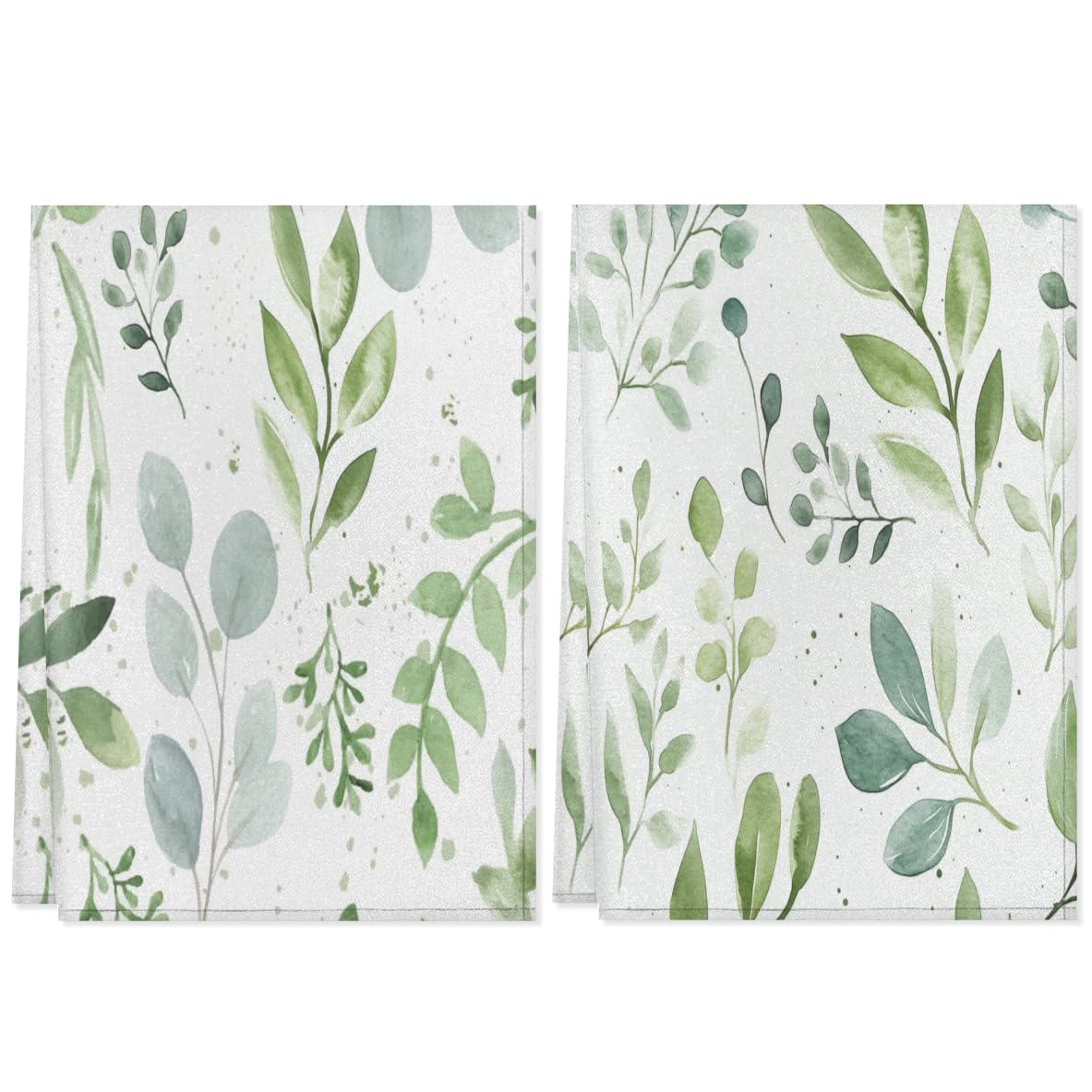 Aglebo Watercolor Green Leaf Kitchen Towels Dishcloth 18x28 Inch Soft Absorbent Kitchen Hand Towels 2 Pack for Farmhouse Bathroom Hotel Decor