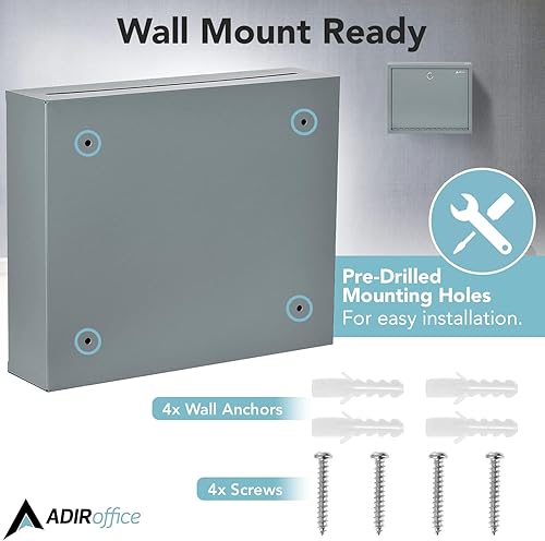 Miniatura 3 de Adir - Caja de sugerencias de metal con cerradura y ranura, caja de depósito de montaje en pared para pagos y cheques, buzón de oficina para