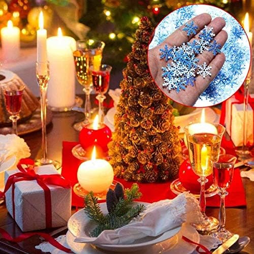 LYPER 300 Pcs Blue Snowflakes Confetti for Christmas Wonderland Winter Frozen Party, Glittered Large Plastic Snowflake Ornaments, Winter Christmas Wedding Birthday Holiday Party Decorations