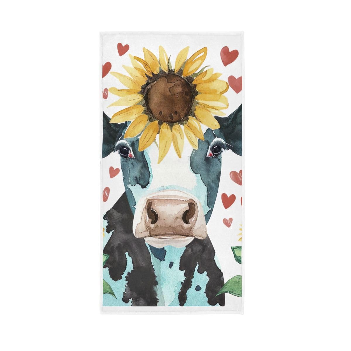 LSRCPD Cow Love Heart Sunflower Hand Towels for Bathroom, Hand Towels for Bathroom, Shower, Hotel, Spa 15 x 30 Inches