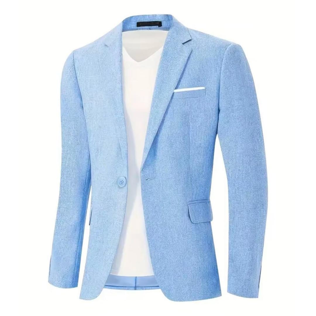 Giacca Sportiva da Uomo in Lino, Giacca Leggera in Blend Blend in Lino, Giacca da Giacca da Business con Corte Sottile e Tasche per Il Lavoro, Abbigliamento Quotidiano per Matrimoni