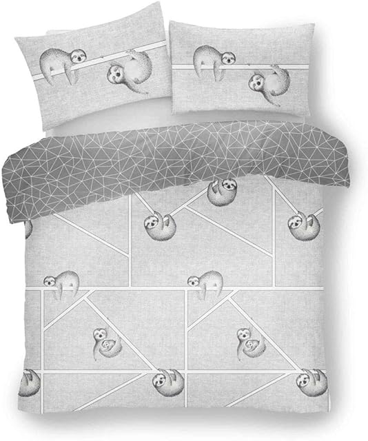 Lions Grey Duvet Cover Set King Size Bedding Quilt Animal Sloth Printed Reversible, Easy Care with Matching Pillowcase, 230x220cm
