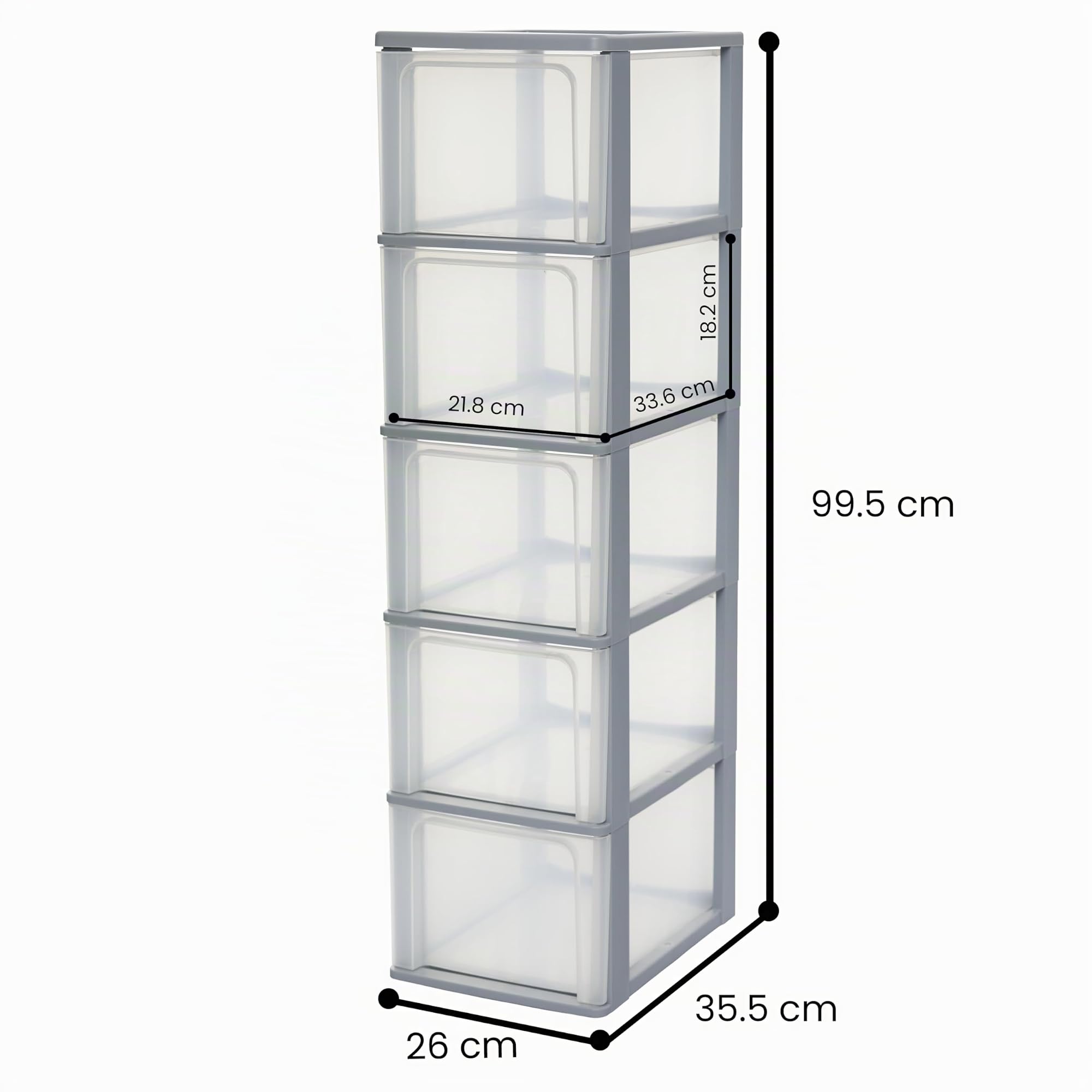 Iris Ohyama Cassettiera in Plastica, Portaoggetti, 5 Cassetti Grandi, Grigio, Apertura Facile, Formato A4, A5 e A6, Organizzatore, Per Ufficio, Scuola, Cartoleria, Senza BPA, Contenitore, OCH-2500