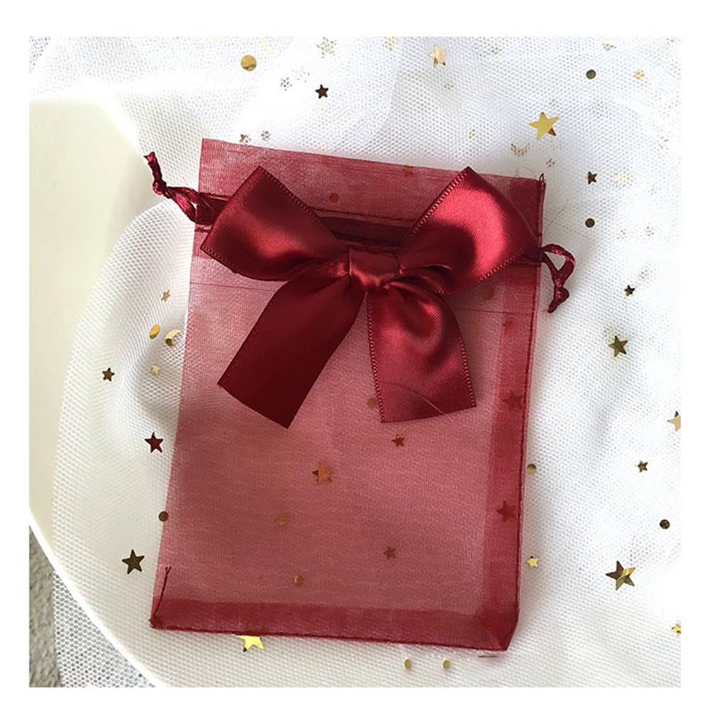 Yurosiay Pack of 30 Colourful Organza Bags with Satin Bows Organza Bags with Drawstring Gift Bags Organza Jewellery Bag Organza Bag Wedding Red Wine 9 x 12 cm