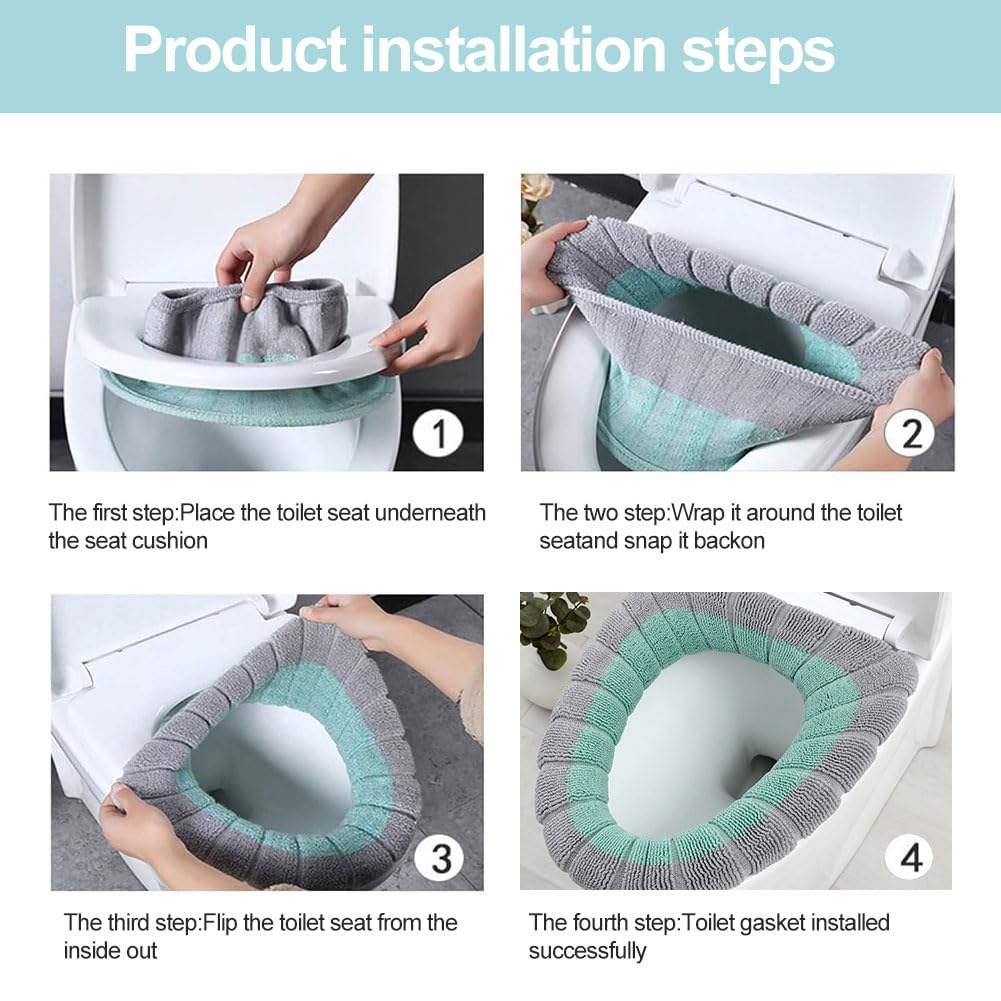 Funda Asientos de Inodoro, Cojín de Asiento de Inodoro Suaves, 3 Piezas Tapa de Inodoro Almohadillas con Levantador de Tapa de Inodoro, Funda de Asiento Lavable para Inodoro, Accesorio de baño