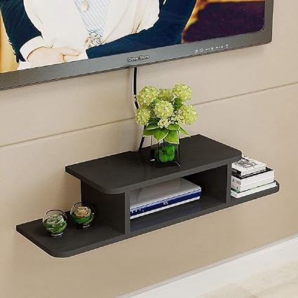 TANWAR HANDICRAFT Engineered Wood Floating Wall Shelf Rack for Home | Dcor Display Units Set Top Box Stand | Wall Mount Shelves for Home Bedroom Office Wall Decoration (Black)