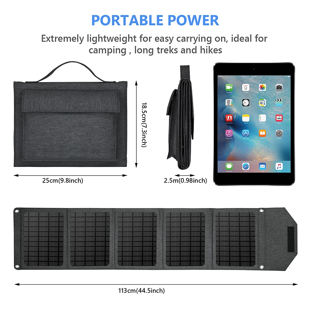 WSHA Portatile 30W Pieghevole Pieghevole Pieghevole Pieghevole Pannello Solare Dual USB Port da Esterno Mobile Power Power Bank Caricabatteria, per RV, Barca, Famiglia, Camping