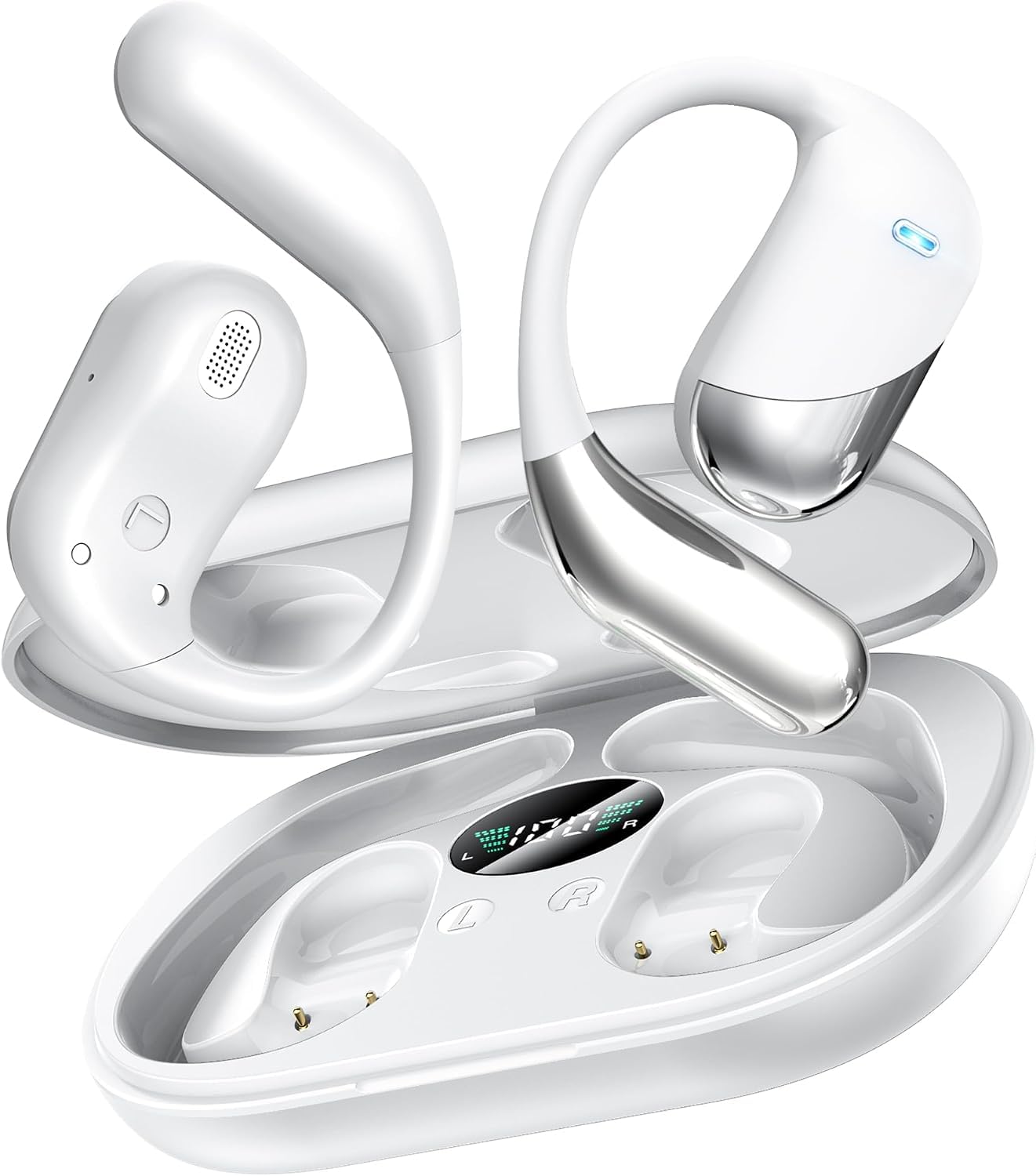 Paekole Ultra Open Ear Headphones,Over Ear Bone Conduction Earbuds with Ergonomic Earhook,Bluetooth Headphones 6.1 with Digital Display,60H Playtime,IP55 Waterproof, Comfort for Cycling,Running