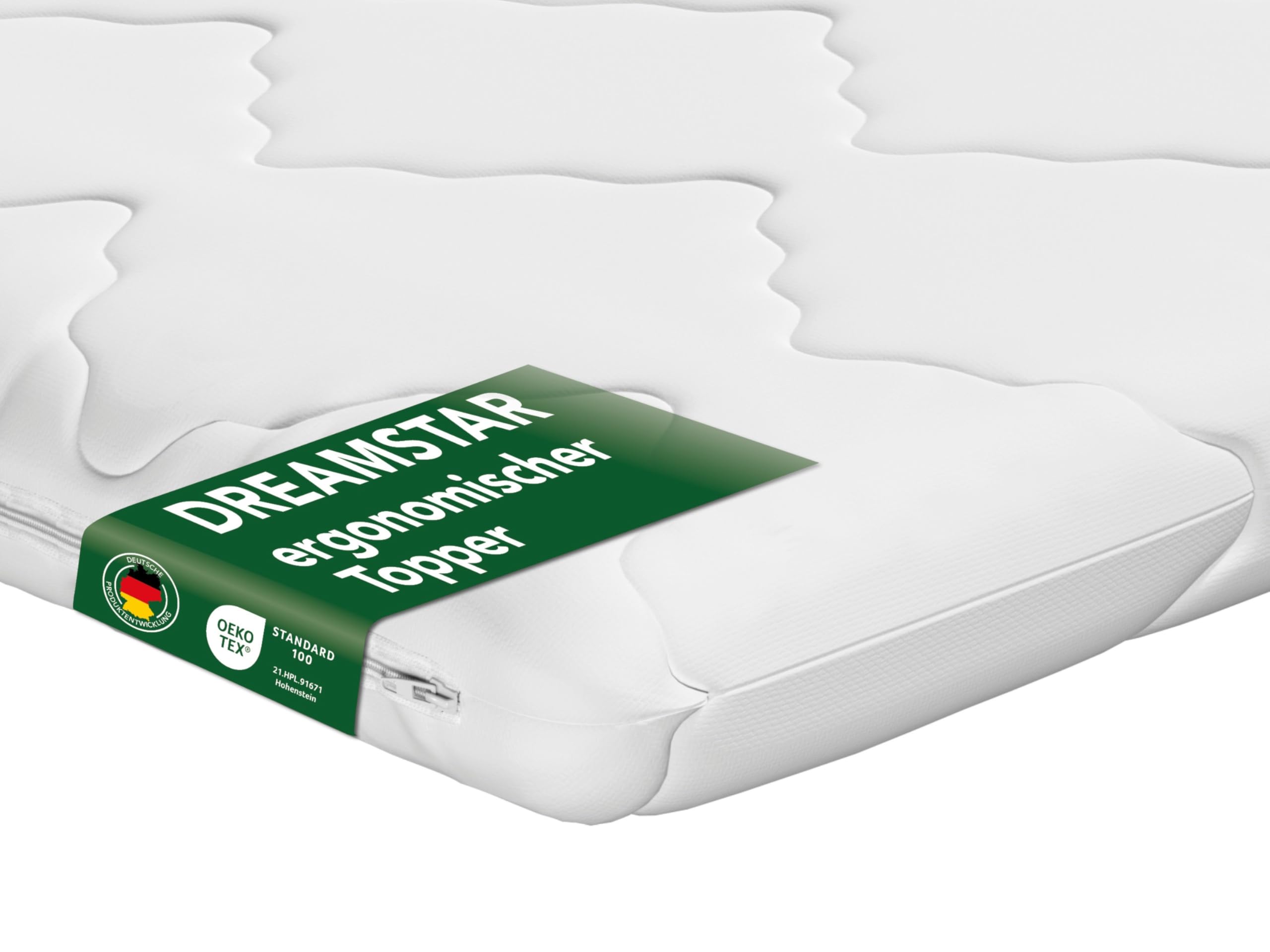 DREAMSTAR Good Night Surmatelas 180 x 200 cm ferme - 6 cm de haut - Certifié Öko-TEX® et ergonomique pour lit à sommier tapissier, caravane - Antidérapant grâce aux bandes de fixation