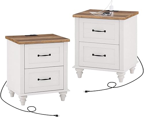 WAMPAT Nightstands with Charging Station Set of 2,End Table with Storage,Side Table SIMILAR TO STOCK PHOTO, SEE OUR PICS