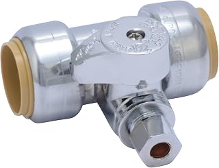 SharkBite 3/4 x 3/4 x 1/4 Inch Compression Tee Stop Valve, Push to Connect Brass Plumbing Fitting, PEX Pipe, Copper, CPVC, PE-RT, HDPE, 24985A