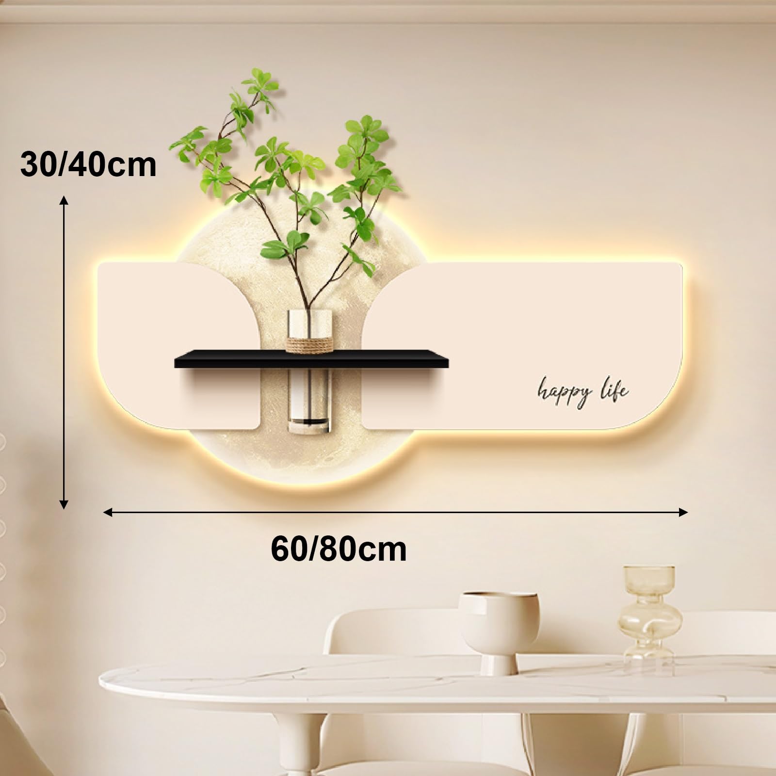 3D Wandkunstdekoration Wandschmuck Esszimmerdekoration Hydrokultur Grünpflanzen DIY Licht Hängende Malerei Esstisch Hintergrundmalerei(Green1,80 * 40cm)