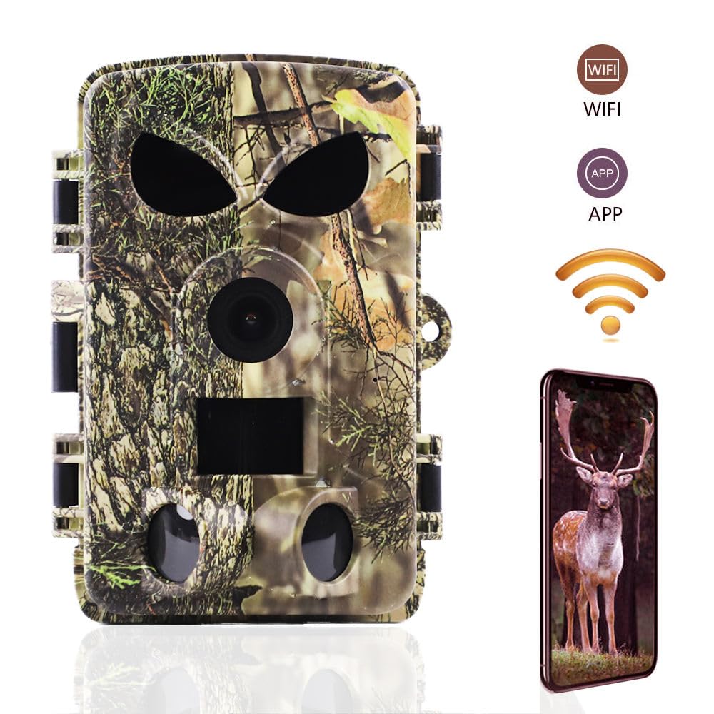 Wildkamera mit Handyübertragung APP, 5K 64MP HD WLAN Bluetooth mit 32GB Speicherkarte, Wildkamera mit Bewegungsmelder Nachtsicht, 0.1s Auslöser, IP67 Wasserdicht, 130° Weitwinkel