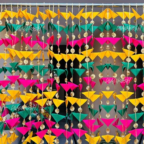Image of Divyakosh Decorative Triangle 4.5 FT, Pack of 10 Hanging Gotta Tassel Felt Strings for Mehndi, Haldi, Wedding /Backdrops, Color Theme Party, Festivals Decoration