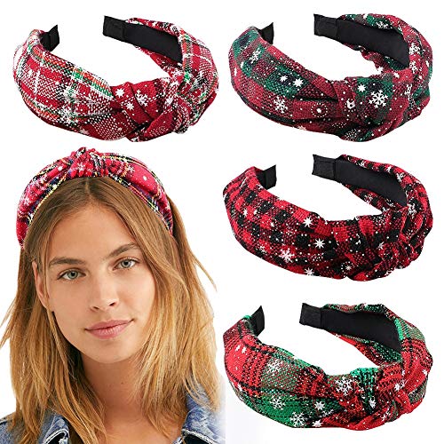 Yantu 5 Pcs Knotted Headbands for Women Girls Christmas Headband Snowflake Print Hair Hoop Elastic Hair Band Party Hair Accessories
