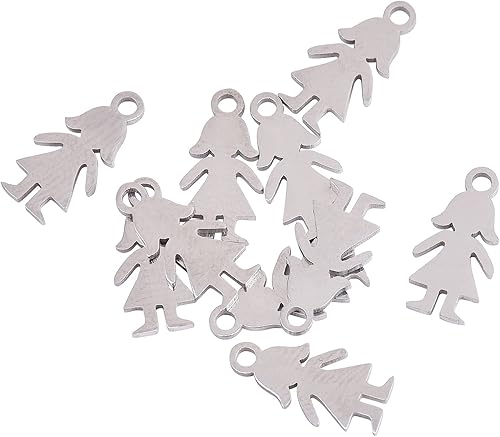 Miniatura 9 de Airssory 10 piezas de acero inoxidable 304 de metal para niña, silueta femenina, colgante encantador para novia, novio, pulsera, collar, pendientes,