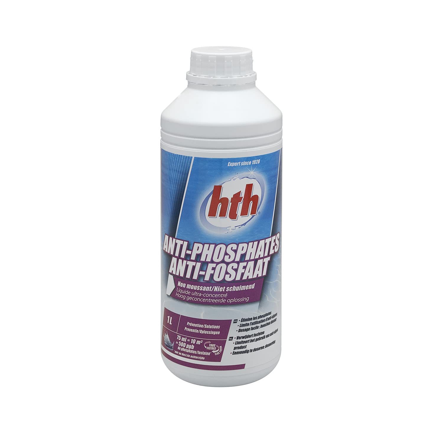 HTH Anti-PHOSPHATES Liquide - 1L | Elimine des Phosphates - Ultra Concentré + 10 Tests HPS OFFERTS 6 en 1