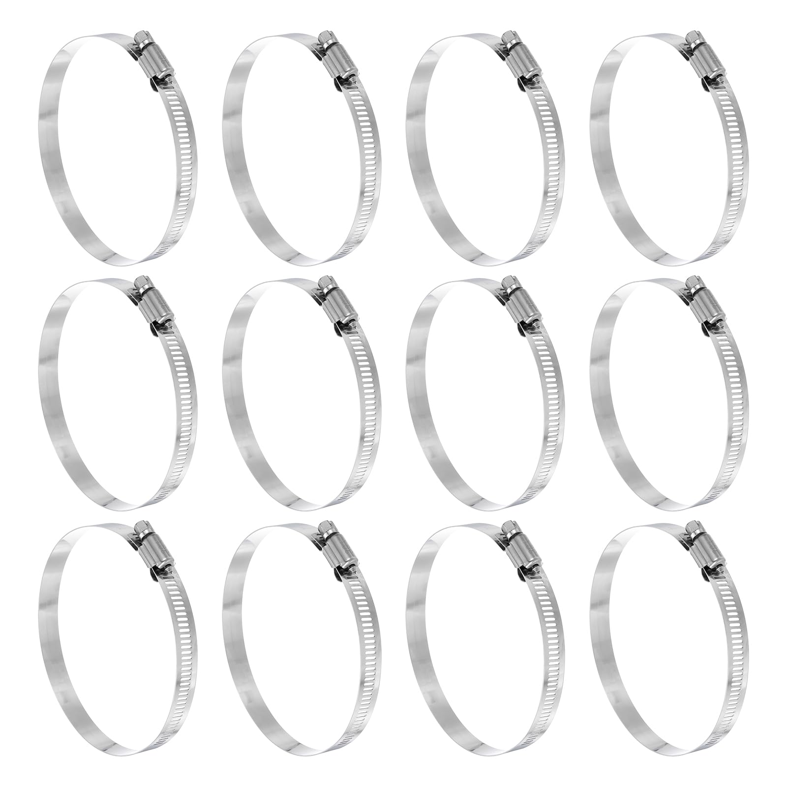 sourcing map 12 Pcs Hose Clamp 3-9/16"-4-1/2" (91-114mm) 304 Stainless Steel Adjustable Worm Gear Hose Clamp Assortment Kit for Fuel Line Pipe Plumbing Automotive Tube Mechanical