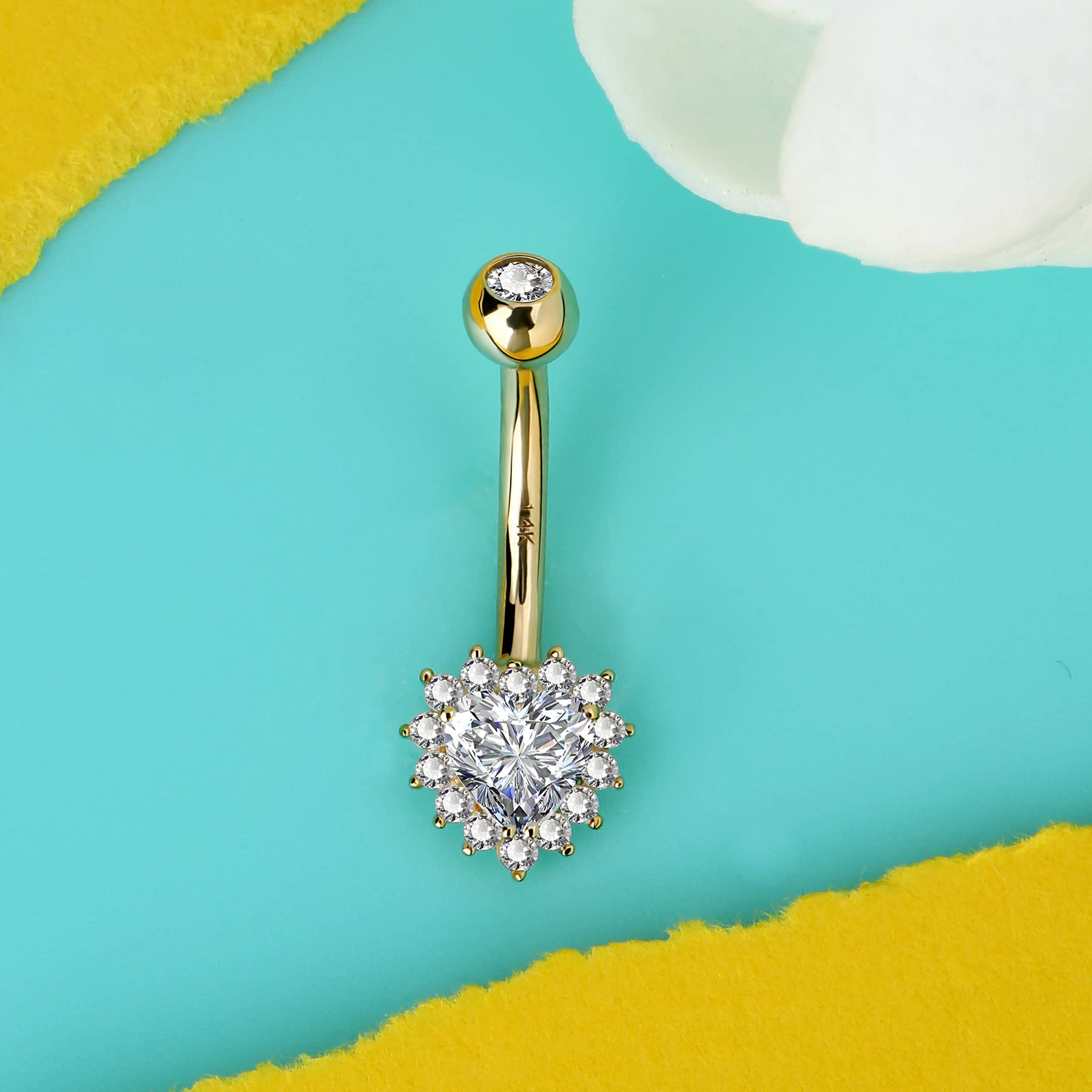 Melighting 16G Anillo en el ombligo, Oro amarillo de 14 quilates Piercings Vientre, Navel Bars, Belly Piercing Bar, Piercings en el Ombligo