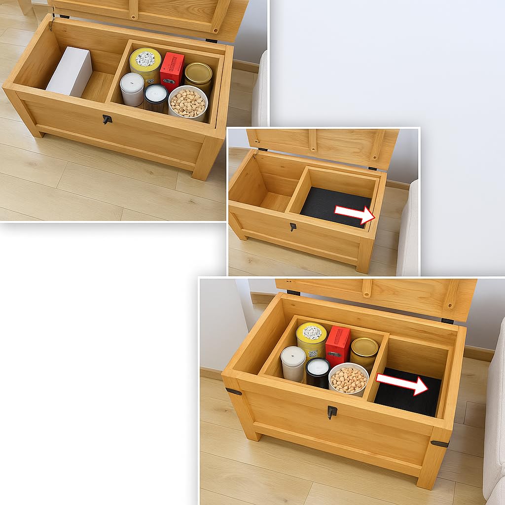 weeco Holztruhe mit beweglichem Regal und Rädern, Holzkiste mit Schiebeschublade, Schatzkiste aus Holz, Aufbewahrungsbox klappbarem Deckel 80x47x45cm, 24kg, Eichenfarbe