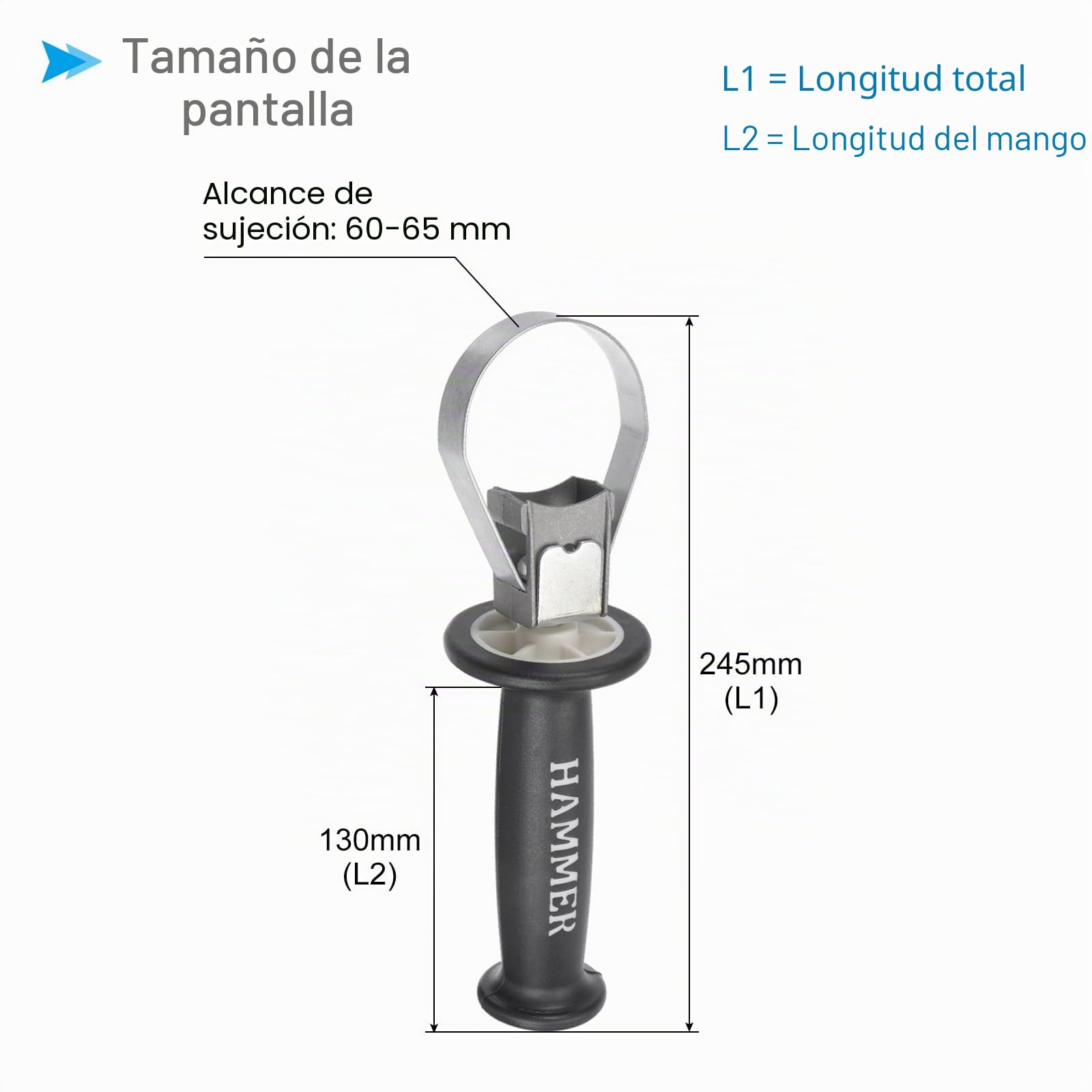 Mango Auxiliar Frontal Hueco para Martillo Eléctrico, Mango Lateral para Taladro Martillo Eléctrico de 60-65mm de Rango - (Aplicaciones: para 26 Martillos Eléctricos)