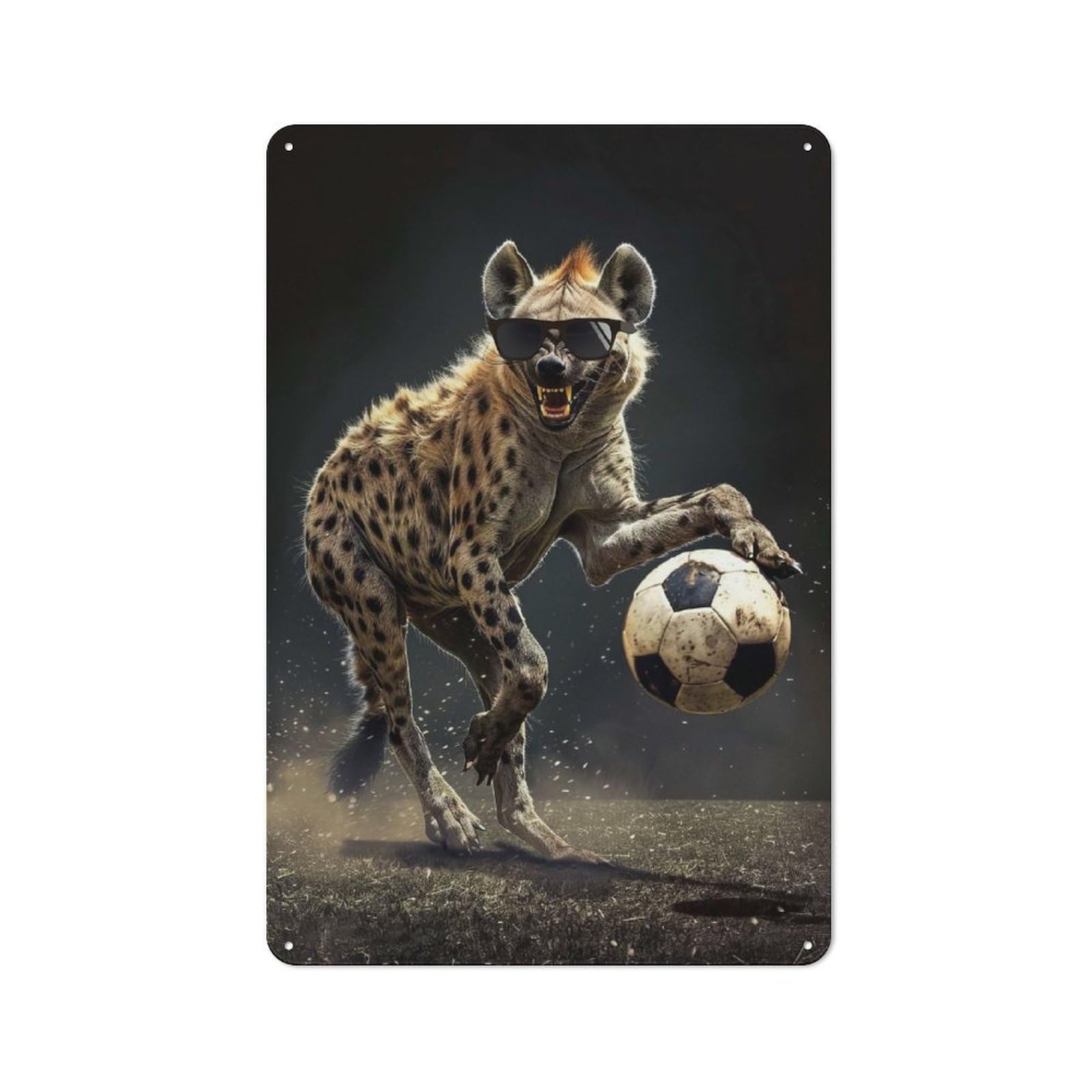 Junmoney Hyena Soccer Player Vintage Tin Wall Plaque 30X20cm For Studio Or Craft Room, For Garage, Workshop And Man Cave Decoration