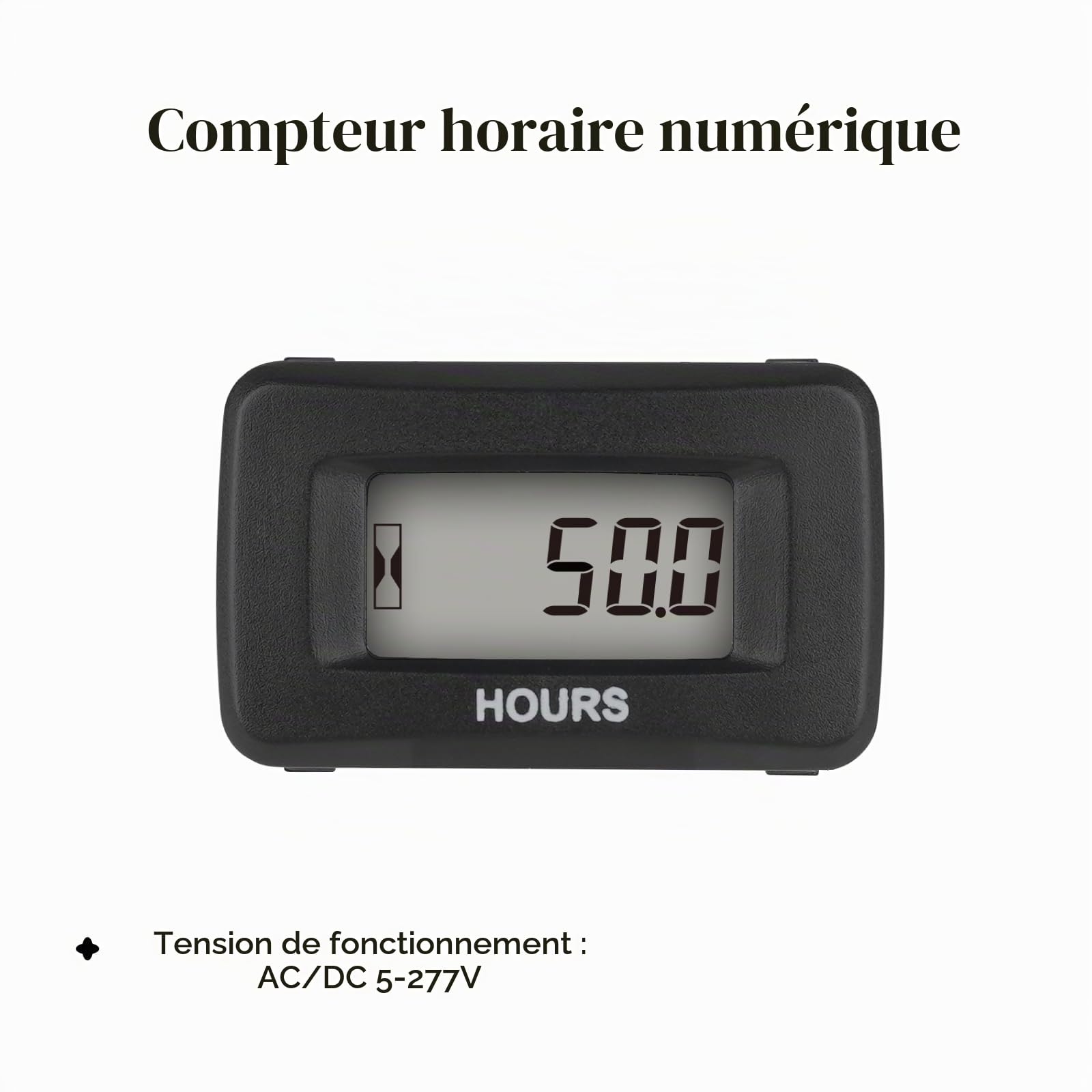 Jayron JR-HM055AD (AC/DC 5V à 277V) Compteur Horaire LCD Numérique Accumuler des Données pour Tondeuse à Gazon de Jardin Générateur de Tracteur Voiturette de Golf Club de Lavage de Voiture Bateau ATV